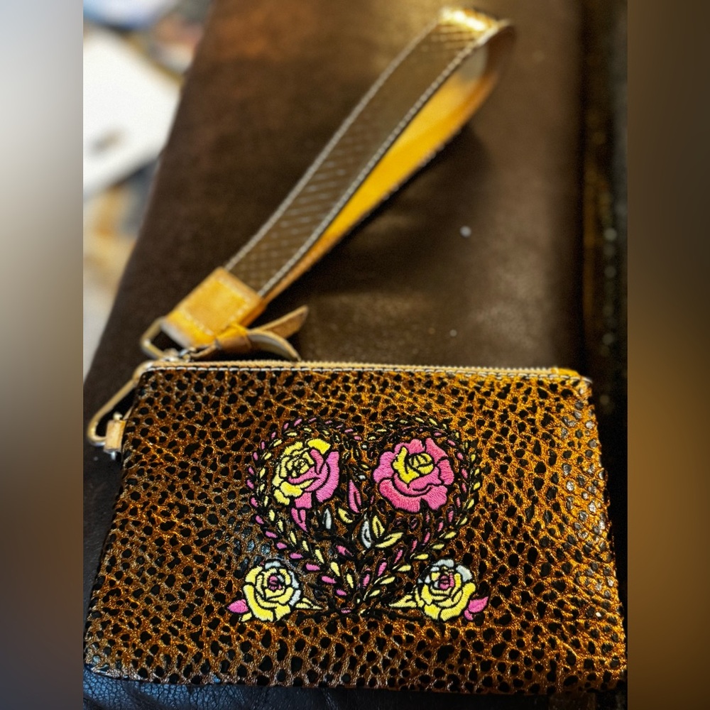 Consuela leather handstitched wristlet with card wallet